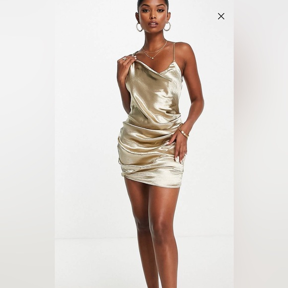 ASOS Dresses & Skirts - ASOS DESIGN drape satin slip mini dress in high shine in champagne